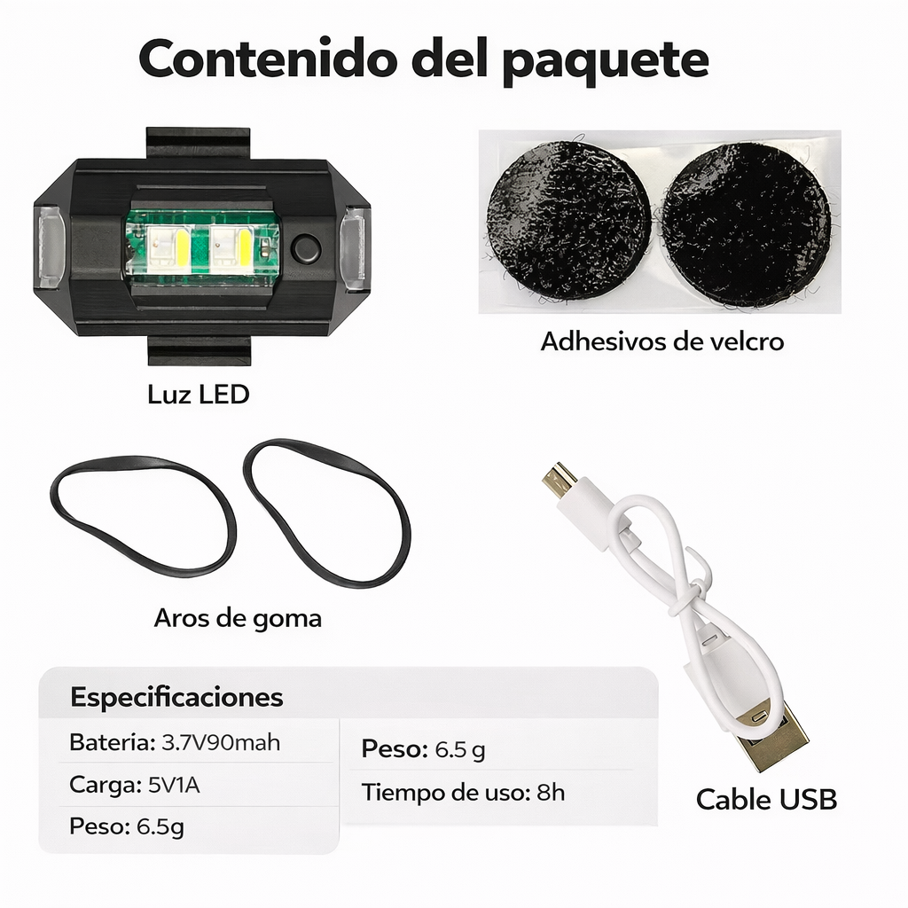 Luz de atención bicicletas, motos, autos y cascos.